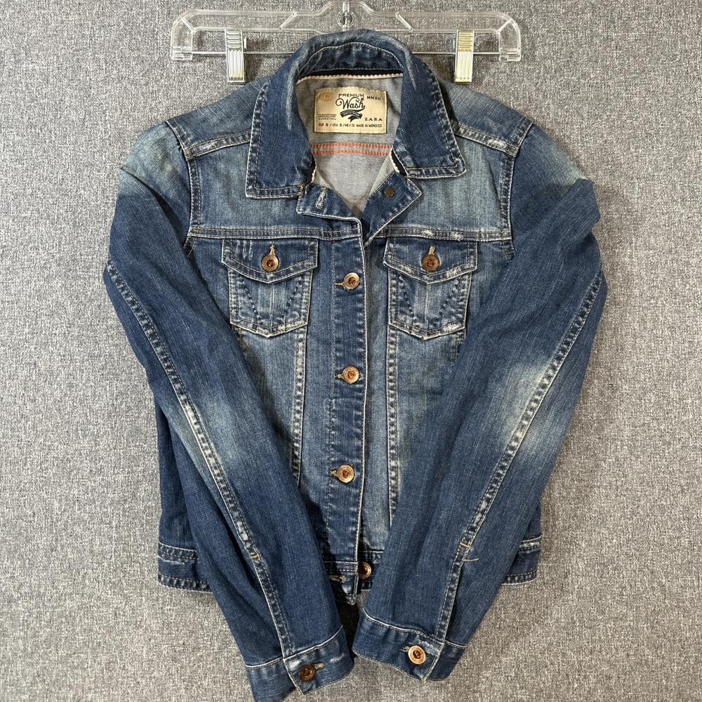 Zara Premium Wash Denim Jacket Womens Small Blue Trucker Jean Jacket S